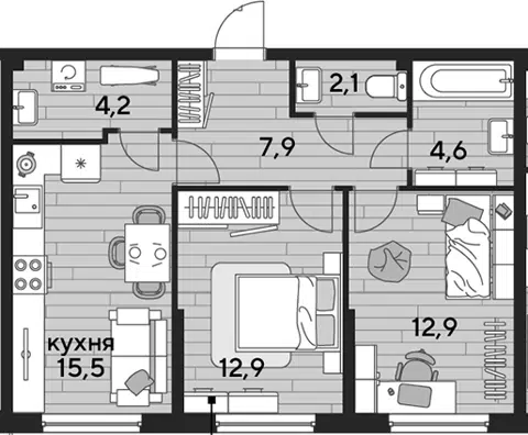 Планировка 2-к.кв