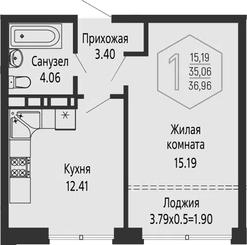 Планировка 1-к.кв