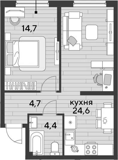 Планировка 1-к.кв