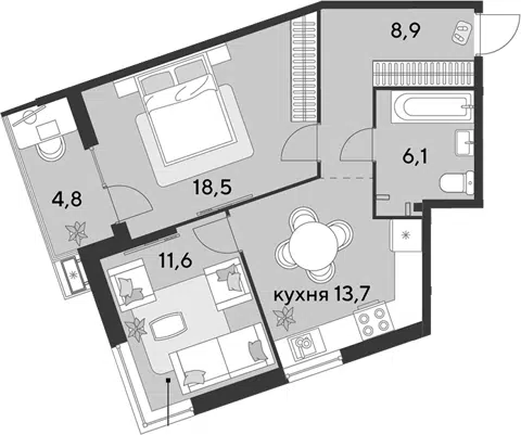 Планировка 2-к.кв