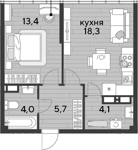 Планировка 1-к.кв