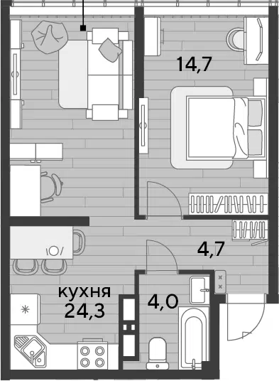 Планировка 1-к.кв