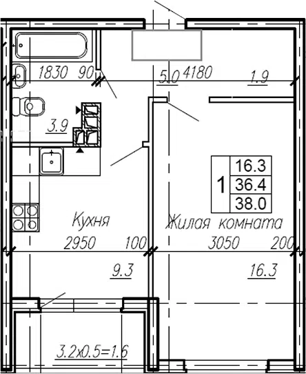 Планировка 1-к.кв