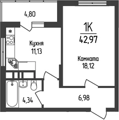 Планировка 1-к.кв