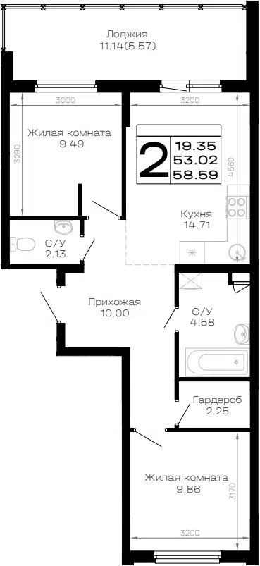 Планировка 2-к.кв