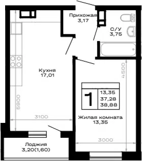 Планировка 1-к.кв