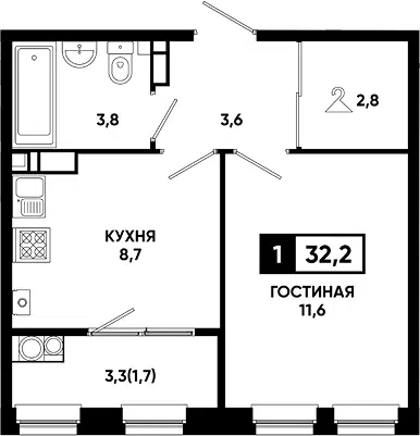 Планировка 1-к.кв