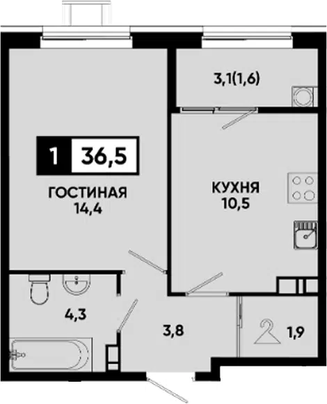 Планировка 1-к.кв