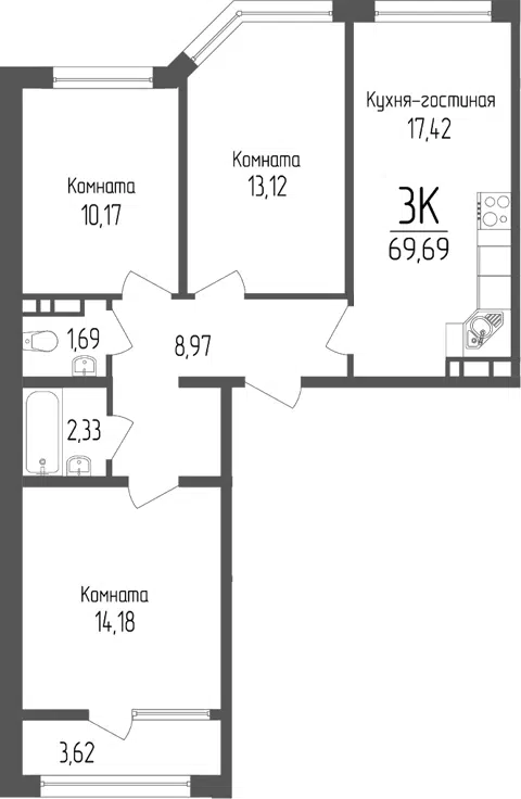 Планировка: 3-к.кв