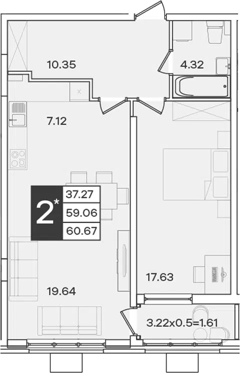 Планировка 2Е-к.кв