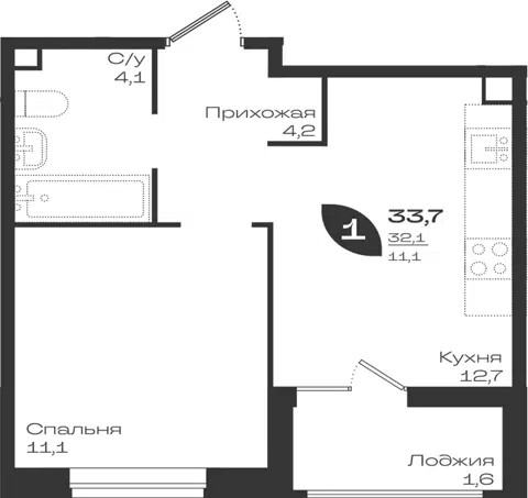 Планировка 1-к.кв