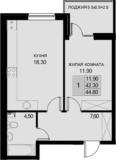 Планировка 1-к.кв