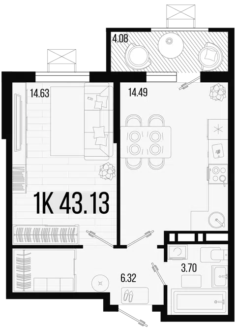 Планировка 1-к.кв