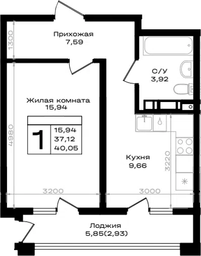 Планировка 1-к.кв