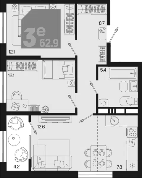 Планировка 3Е-к.кв