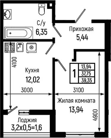 Планировка 1-к.кв
