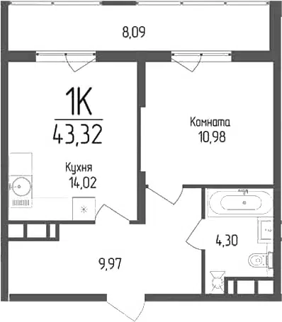 Планировка 1-к.кв
