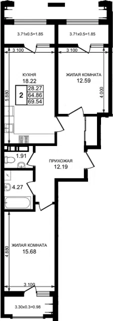 Планировка 2-к.кв