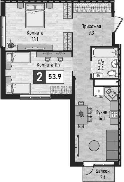 Планировка 2-к.кв