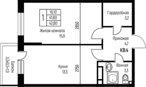 Планировка 1-к.кв