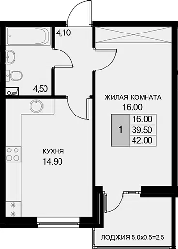 Планировка 1-к.кв