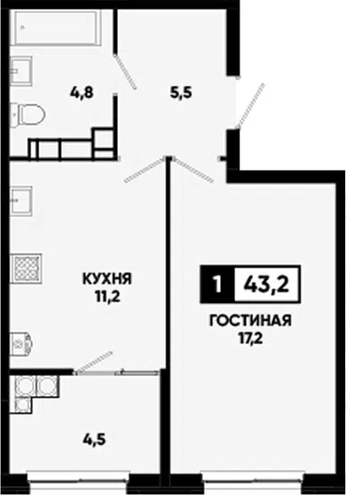 Планировка 1-к.кв