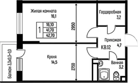 Планировка 1-к.кв