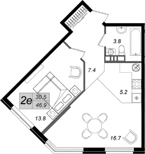Планировка 2Е-к.кв