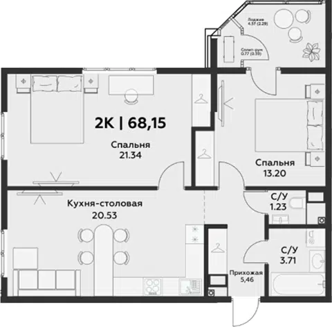 Планировка 3Е-к.кв