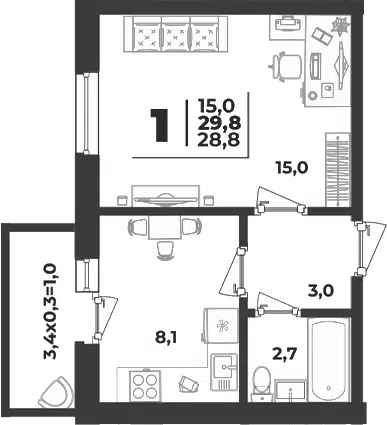 Планировка 1-к.кв