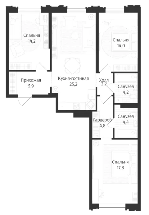 Планировка 4Е-к.кв