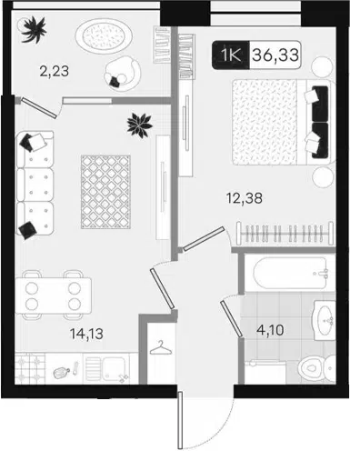 Планировка 1-к.кв