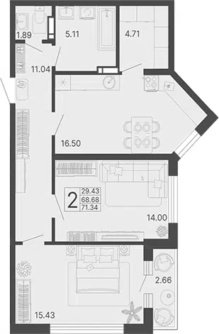 Планировка 2-к.кв