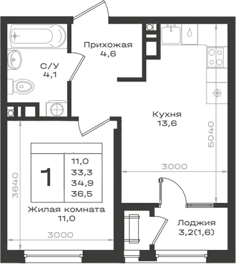 Планировка 1-к.кв