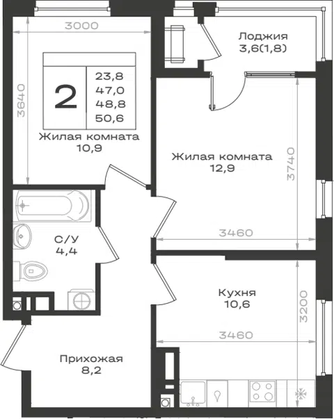 Планировка 2-к.кв