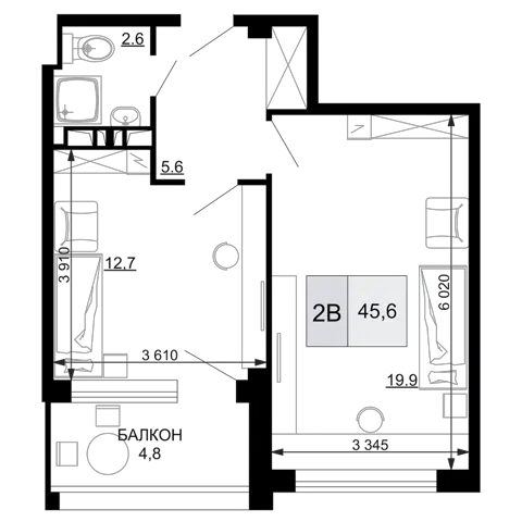 Планировка 2Е-к.кв