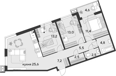 Планировка 4Е-к.кв