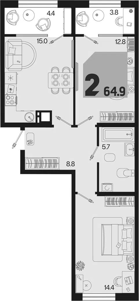 Планировка 3Е-к.кв
