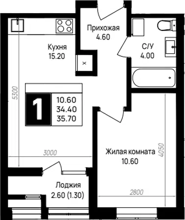 Планировка 1-к.кв