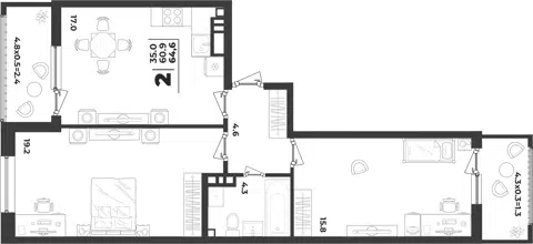 Планировка 2-к.кв