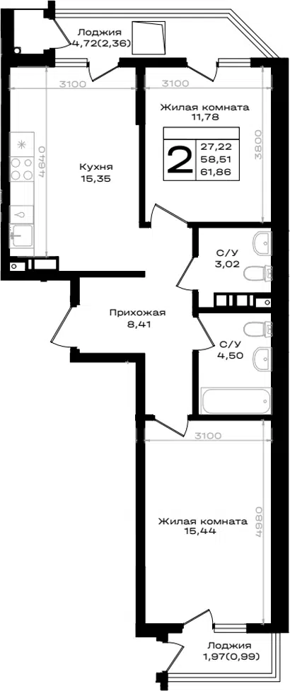 Планировка 2-к.кв