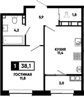 Планировка 1-к.кв