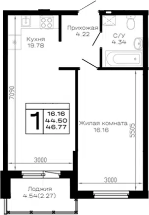 Планировка 1-к.кв