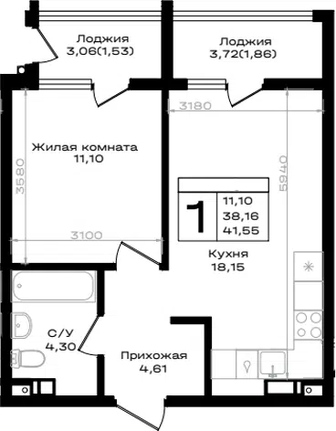 Планировка 1-к.кв