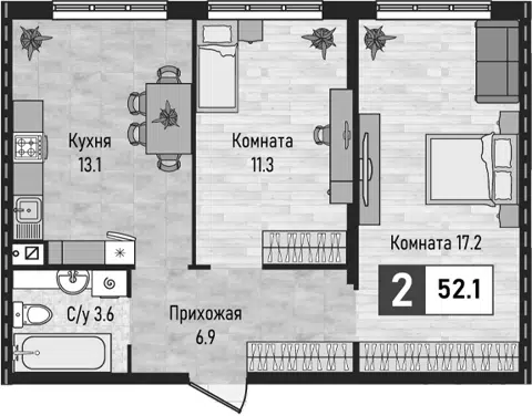 Планировка 2-к.кв