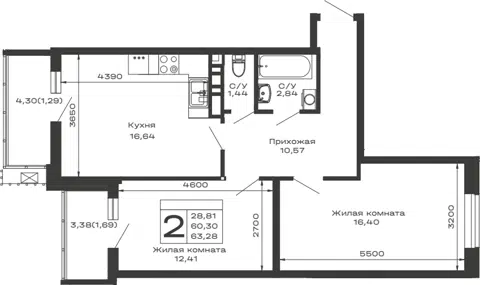 Планировка 2-к.кв