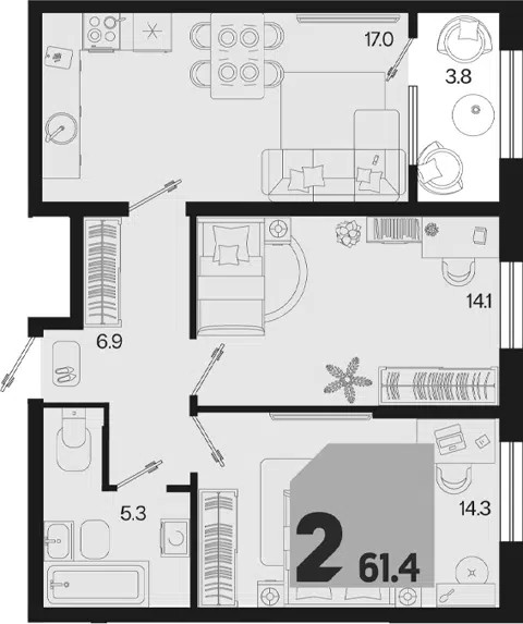 Планировка 3Е-к.кв
