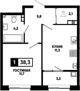 Планировка 1-к.кв