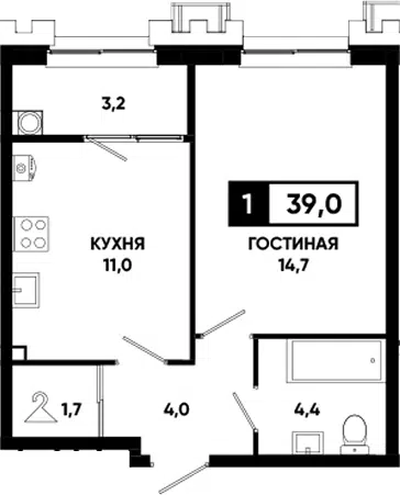 Планировка 1-к.кв