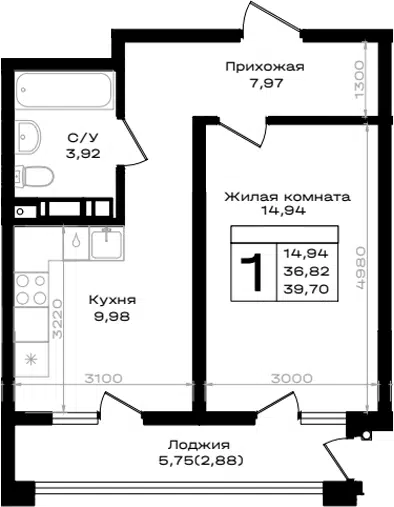 Планировка 1-к.кв